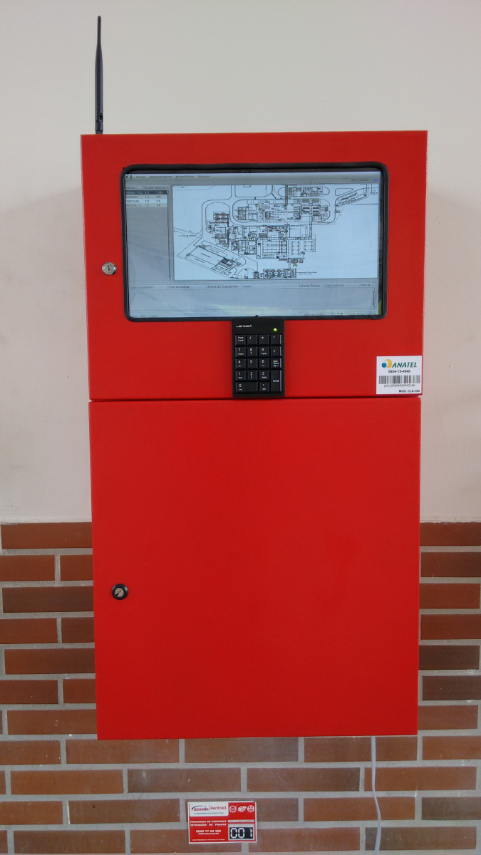 Central de alarme vermelha com visor digital